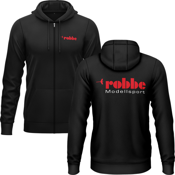 Robbe Logo zip hoodie with back print for RC model builders – Black