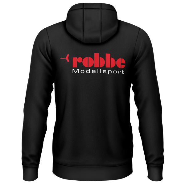Robbe Logo zip hoodie with back print for RC model builders – Black, back