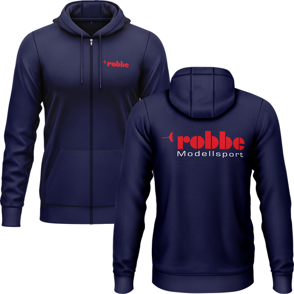 Robbe Logo zip hoodie with back print for RC model builders – Navy