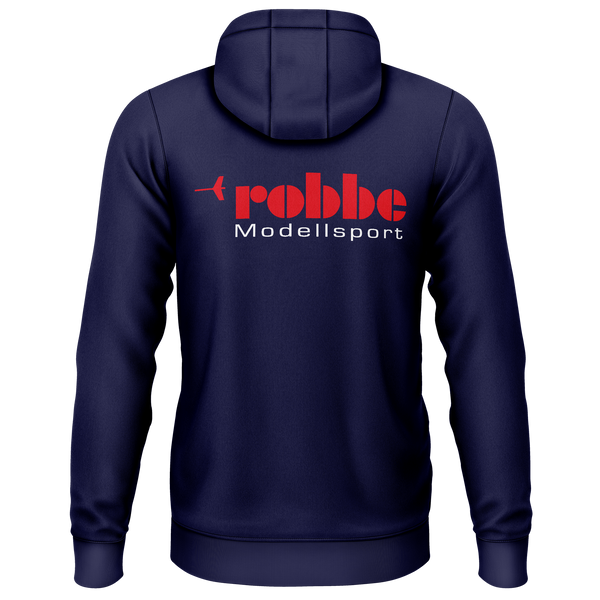 Robbe Logo zip hoodie with back print for RC model builders – Navy, back