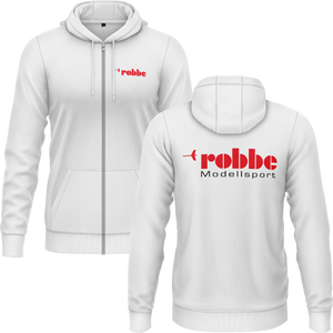 Robbe Logo Zip-Hoodie mit Rückendruck für RC-Modellbauer – Weiß