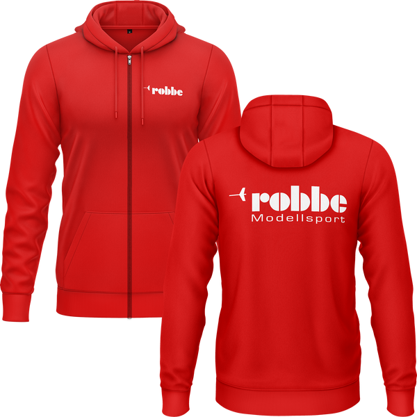Robbe Logo zip hoodie with back print for RC model builders – Red