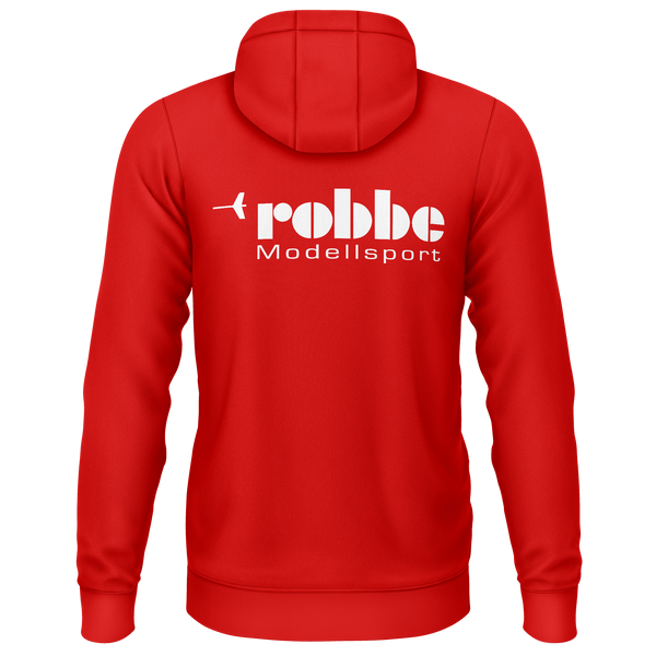 Robbe Logo zip hoodie with back print for RC model builders – Red, back